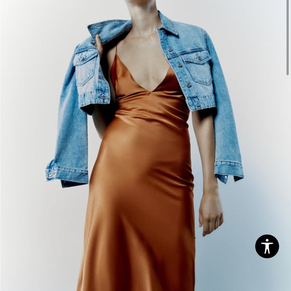 NWT ZARA copper satin slip dress